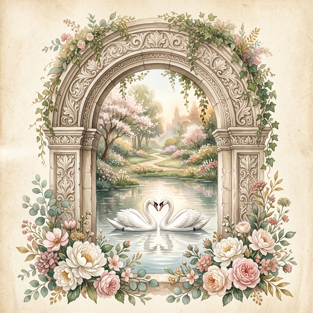 Romantic wedding arch with swans